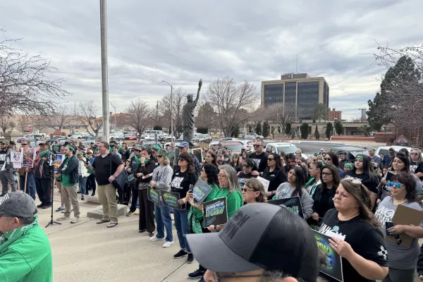 AFSCME members and supporters rallied in front of the Pueblo County Courthouse on February 16. Photo credit: Josette Jaramillo/AFSCME Colorado. 